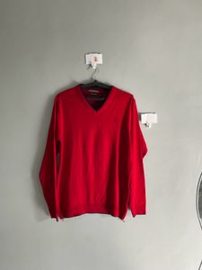Red V-Neck Pullover Sweater