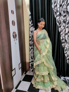 Green Ruffle Saaree