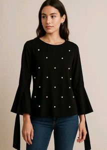 Black Pearl Embellished Bell Sleeve Top