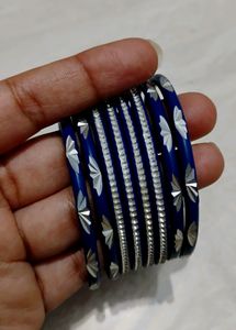 Blue With Silver Design Bangles