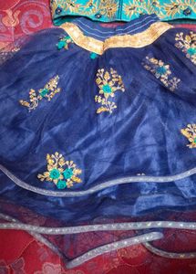 Cute Blue &amp; Gold Lehenga Choli