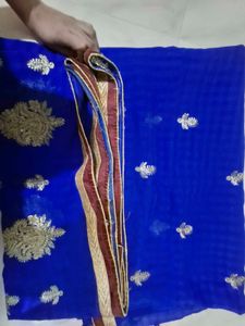 Blue Embroidered Saree with Blouse