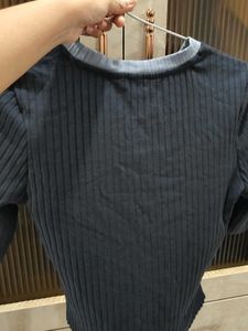 Navy Ribbed Crop Top