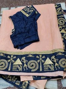 Heavy Border Pink With Dark Blue Blouse