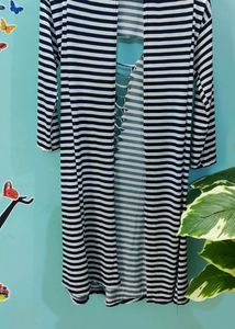 White And Blue Striped Longline Shrug