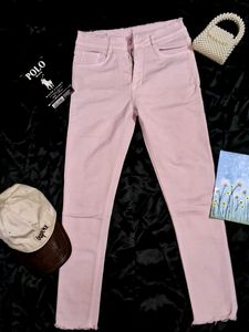 Pink Raw Hem Jeans