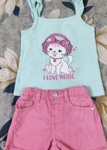 Combo For Ami Pink Shorts Set And Peach Dungree