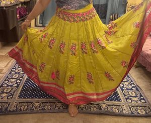 Sequin Embelished Lime Green Floral Kalidar Skirt