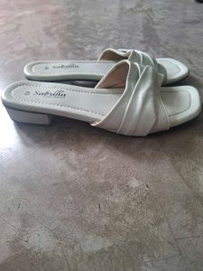 Sabrina White Criss-Cross Slides - Size 40