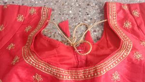 Hot Red Zari Embroidery Design Boluse