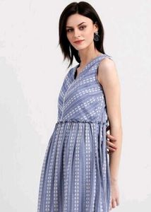 Zink London Blue Embroidery A-Line Dress