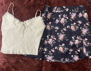 ✨ Floral Skirt & Ribbed Cami Set