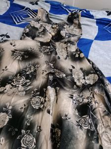 Balck And Golden Floral Gown