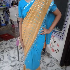 Blue & Gold Embellished Saree