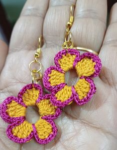 Yellow Pink Chrochet Flower earrings