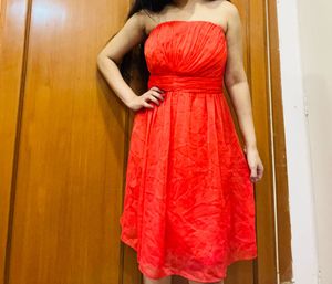 Coral Strapless Mini Dress