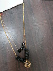 Gold Plated Chain With Black Trendy Stones