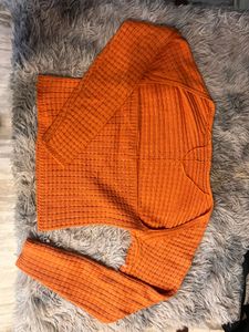 orange full sleeve crochet crop top