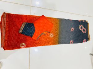 Synthetic Saree Orange And Dark Grey Coloured Sare
