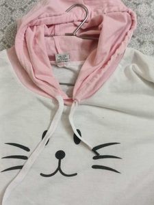 Pink Cat Printed Hoodie