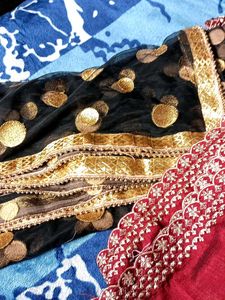 Embroidered Dupatta Set - Maroon &amp; Black