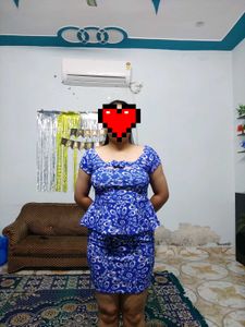 Blue Patterned Peplum Dress