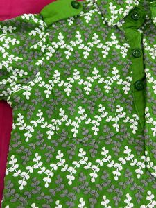 Green Floral Print Chikankari Work Tunic Kurta