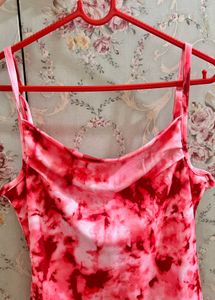 Red Tie-Dye Midi Slip Dress