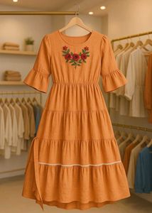 Orange Flower Embroidered Dress