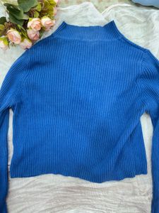 Blue Ribbed Knit Top