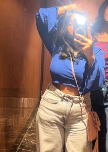 Blue Ruffle Sleeve Crop Top
