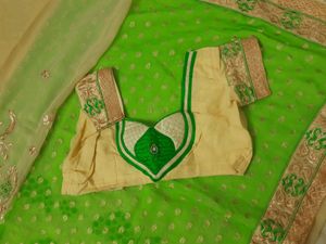 Parrot Green And Cream Colour Saree