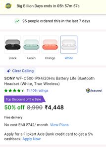Sony Wf-C500 TWS with upto 15 to 20Hrs App Support