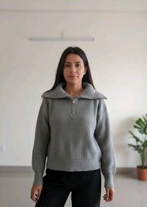 Gray Half-Zip Knit Sweater