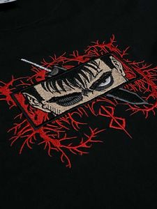Blood Oath Black Oversized Embroidery T-shirt