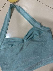 closet hues Sparkly Blue Halter Top