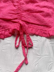 Embroidered Tie-up Ruched Top