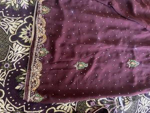 Elegant Embroidered Coffee Brown Saree