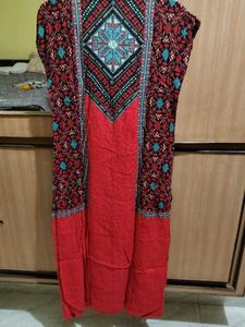 Printed Cherry Red Straight Kurti