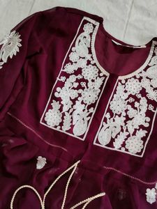 Purple Embroidered Short Kurta