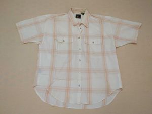 Vintage 90&#39;s white tan plaid short sleeve shirt