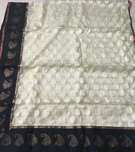 Elegant Cream Nd Black Oraganza Pattu Saree