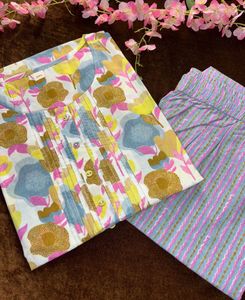 Floral Kurta Set In Pure Rich Cotton Fabric