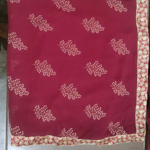Maroon Floral Print Saree