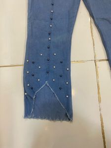 Beaded Denim Flare Pants
