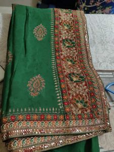 Floral Bottle Green Georgette Saree
