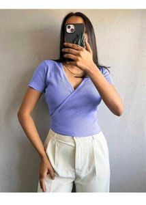 Lilac Ribbed Wrap Top