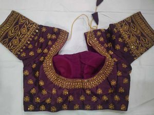 Embroidered Purple Saree Blouse