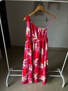 Fit&amp;Flare One Shoulder Pink Floral Maxi