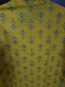 Yellow Printed Kurti with Mirror Detail